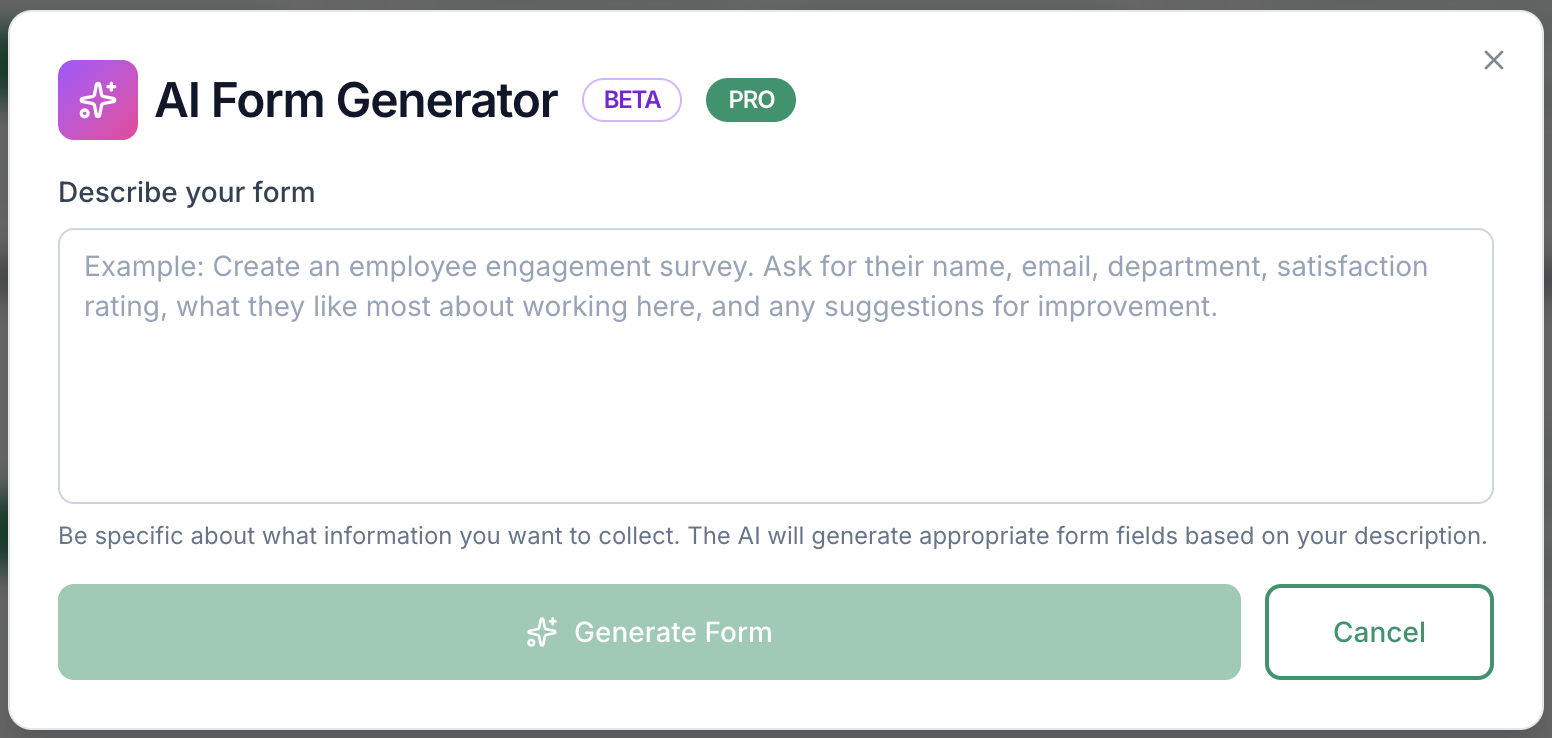 AI Powered Natural Language Form Generation screenshot